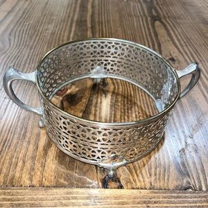 Vintage Reticulated Silver Casserole Cradle Dish Holder Trivet with Handles